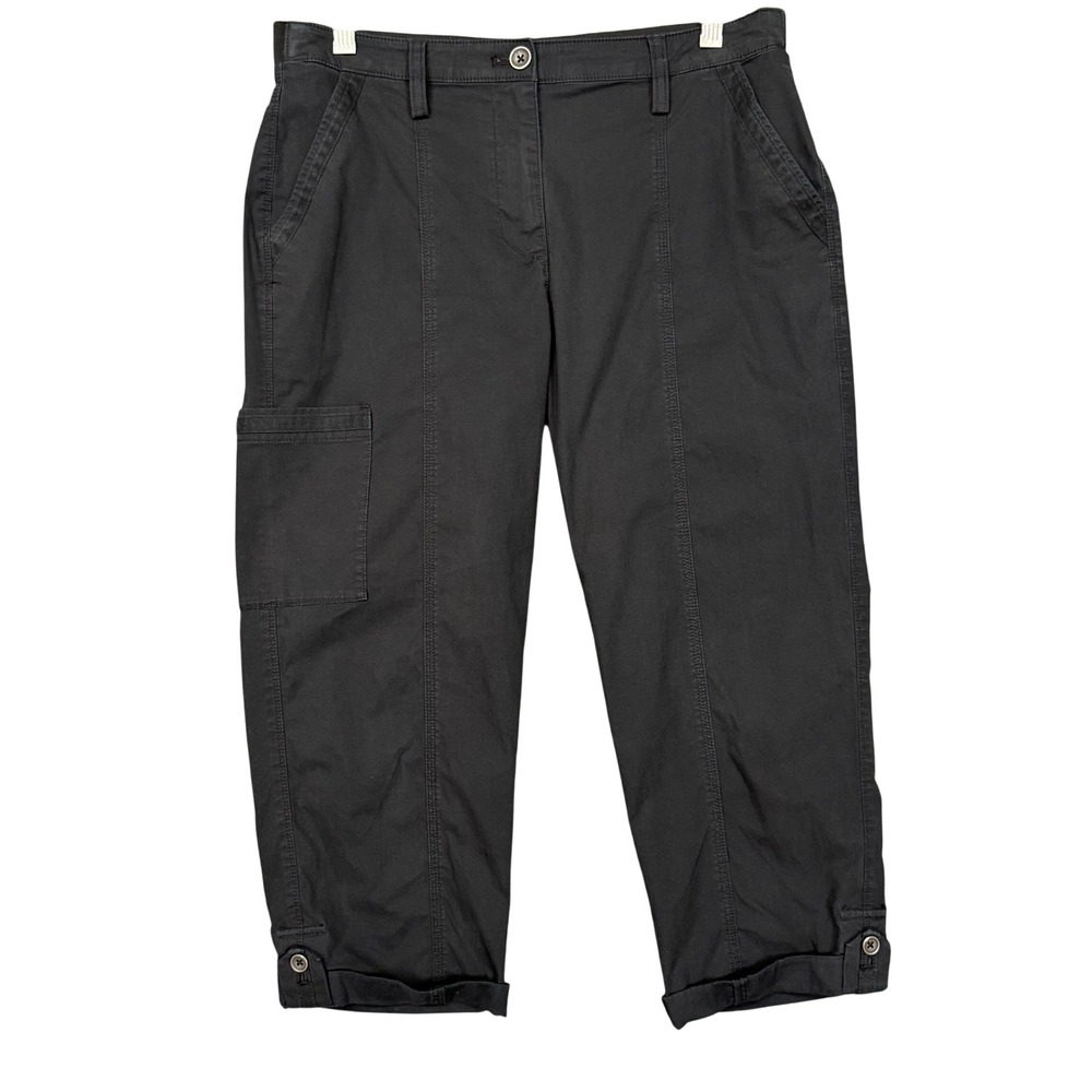 Chicos Capri Pants 00 Womens‎ 2 Black Stretch Cargo Utility Cuffed Cropped